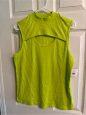 Rafaella Neon Lime Mock Neck Sleeveless Tank